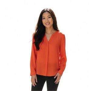 Apt. 9, Women’s Coral Button Up Long Sleeve Blouse size PM. Sheer.